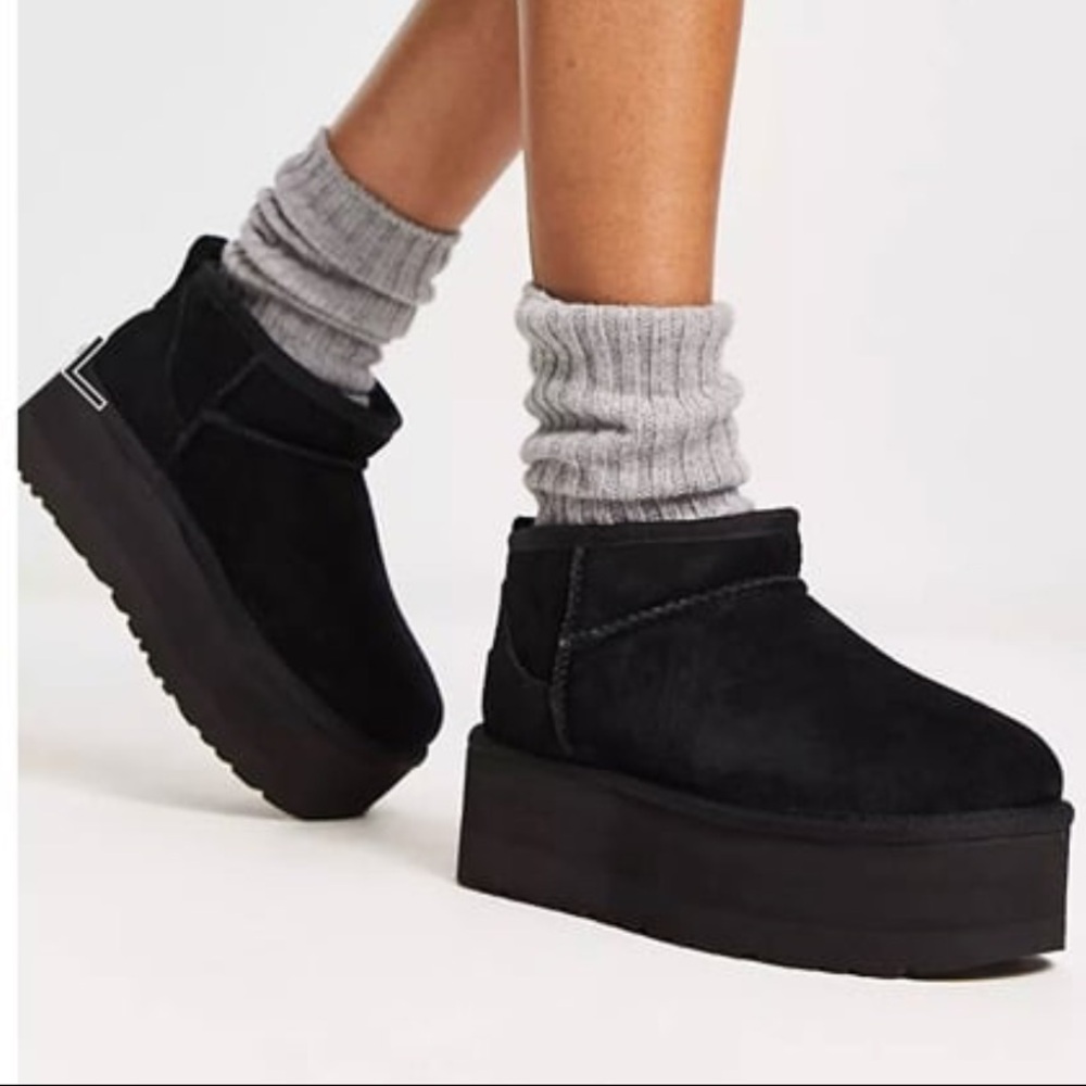 UGG Classic Ultra Mini Platform boots, Suede, Black, Women’s size 8